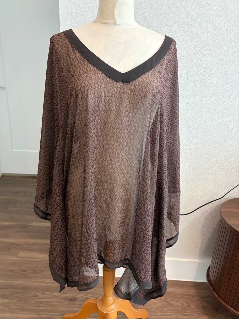 Michael Kors Brown Sheer Monogram Poncho with V-Neck M/L